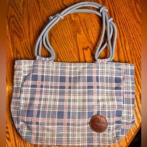Plaid Tote Bag with Blue and Pink Accents